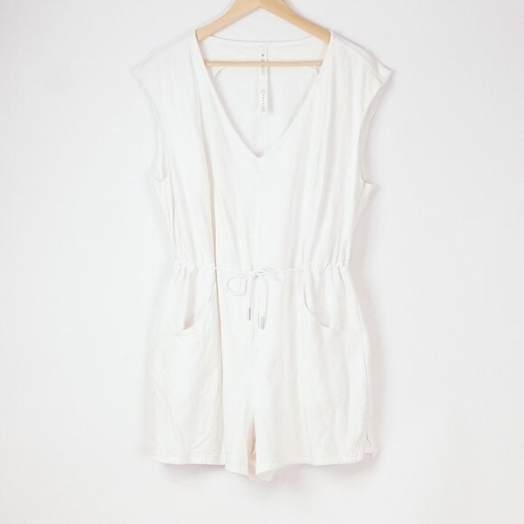 Lululemon French Terry V Neck Romper White Adjustable Waistband - Size 10 - Picture 2 of 6